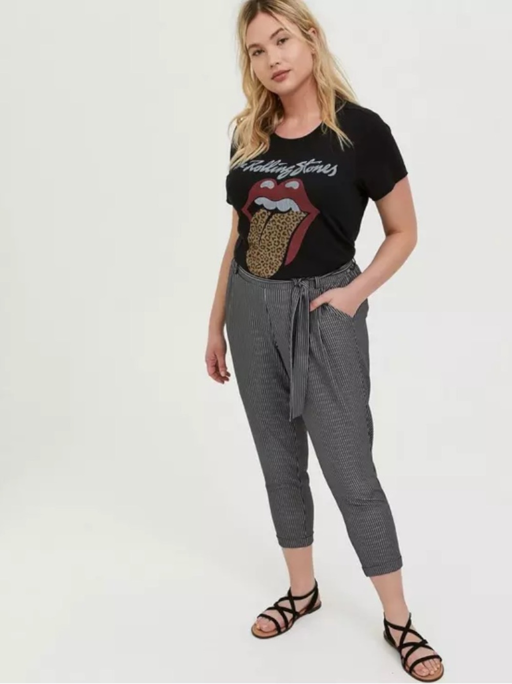 Torrid High Rise Stripe Pull-On Cropped Cuffed Crepe Pants